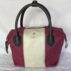 LITTLE PRINCESS PURSE/CROSSBODY BAG. LEATHER AND DENIM EXTERIOR. MAROON & BLACK.